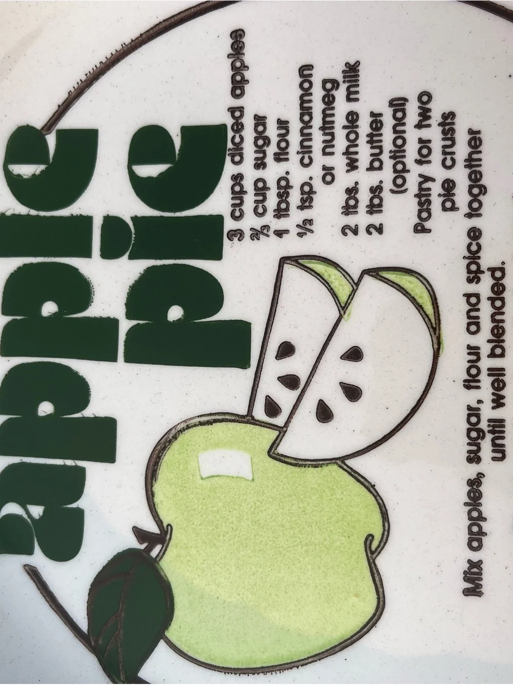 Apple Green and White Decorative Ceramic Plate with Graphic Apple Motif